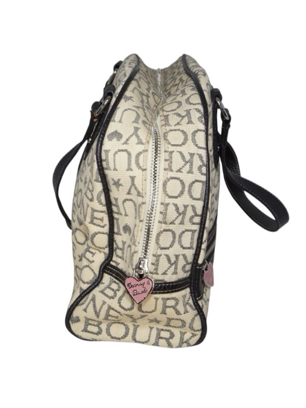 Dooney & Bourke Signature Satchel Bag with Pink Heart Zipper Pull - Picture 4 of 13